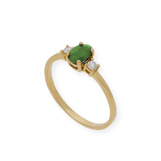 Anillo Mia Oro 18 k con Diamantes y Esmeralda