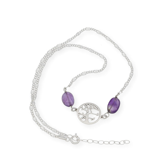 Gargantilla en plata de ley 925 con Amatistas y colgante Árbol de la vida