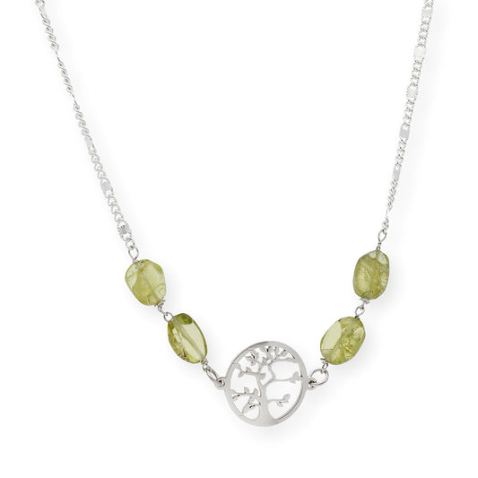 Gargantilla en plata de ley 925 con Olivinas y colgante Árbol de la vida