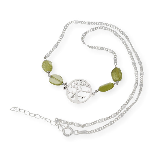 Gargantilla en plata de ley 925 con Olivinas y colgante Árbol de la vida