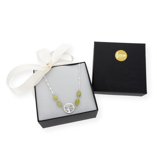 Gargantilla en plata de ley 925 con Olivinas y colgante Árbol de la vida