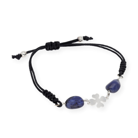 Pulsera plata de ley 925 macramé trébol con Zafiros