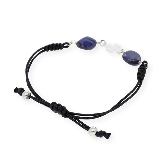 Pulsera plata de ley 925 macramé trébol con Zafiros