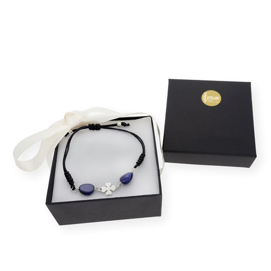 Pulsera plata de ley 925 macramé trébol con Zafiros