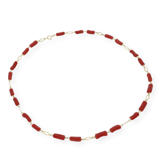 Collar de Oro Amarillo 18K con eslabones oval y Corales Naturales