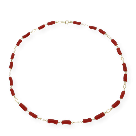 Collar de Oro Amarillo 18K con eslabones oval y Corales Naturales