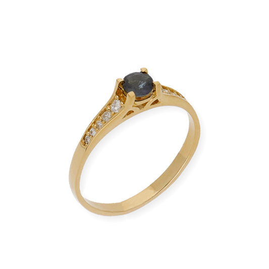 Anillo Camila Oro 18K con Diamantes y Zafiro