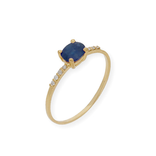 Anillo Vera Oro 18 k con Diamantes y Zafiro
