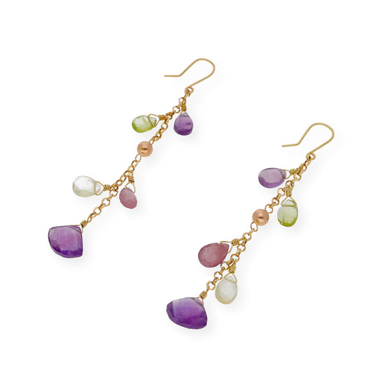 Pendientes Racimo Oro 18 k con Piedras Multicolor