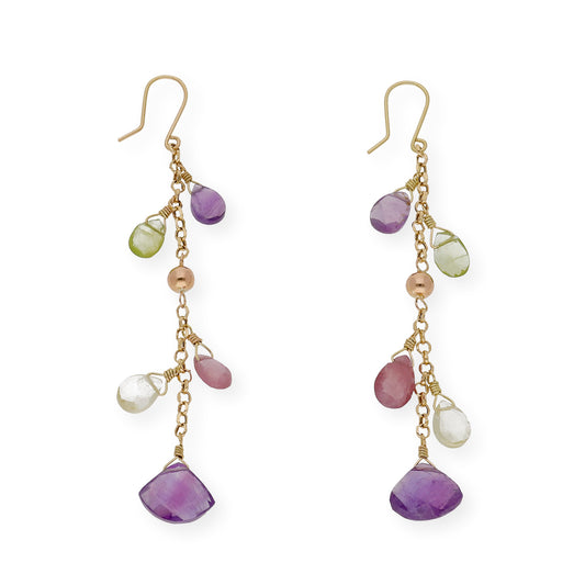 Pendientes Racimo Oro 18 k con Piedras Multicolor