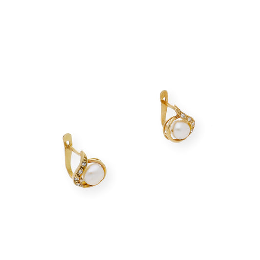 Pendientes hoja de Perlas y circonitas Oro 18k