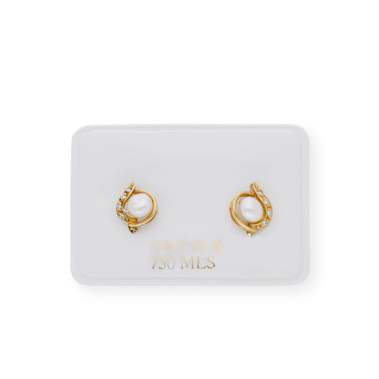 Pendientes hoja de Perlas y circonitas Oro 18k