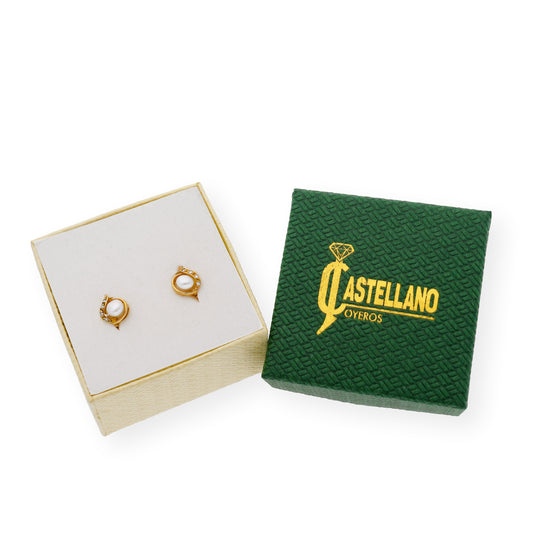 Pendientes hoja de Perlas y circonitas Oro 18k