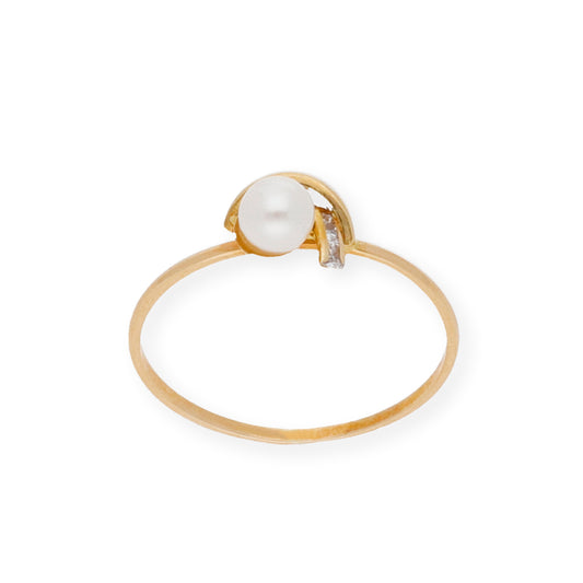Anillo con perla cultivada y circonita en oro 18k