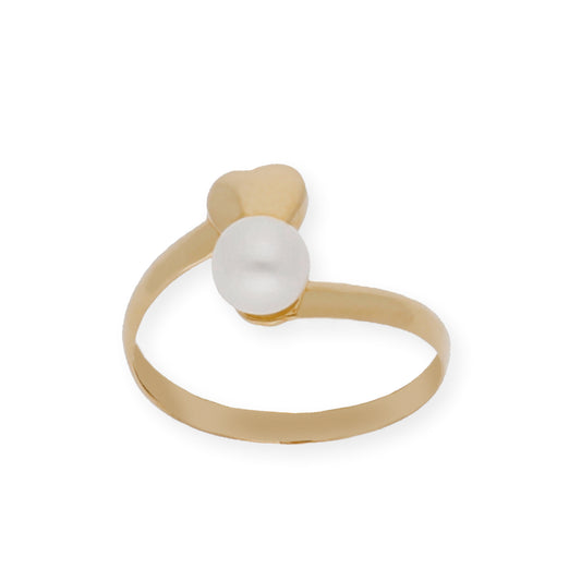 Anillo con corazón y perla en oro 18k