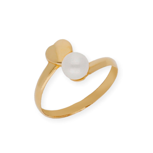 Anillo con corazón y perla en oro 18k