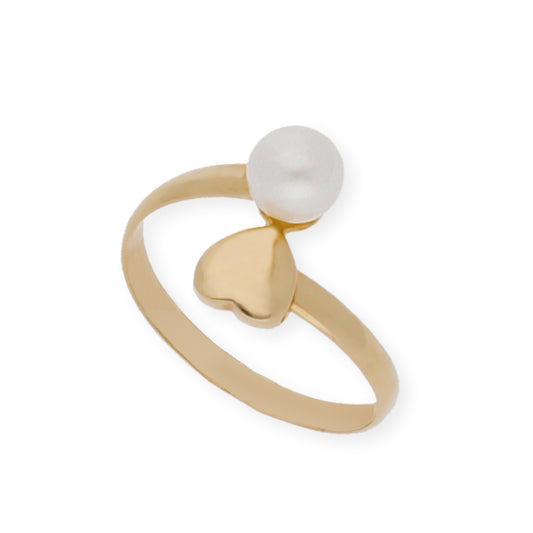 Anillo con corazón y perla en oro 18k