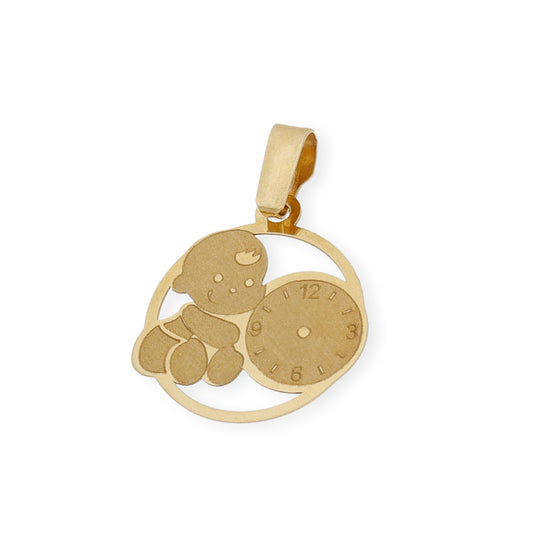 Medalla de Bebé Diseño Niño con Reloj en Oro de Ley 18k
