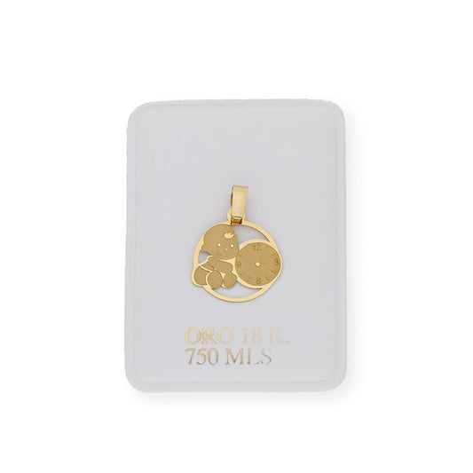 Medalla de Bebé Diseño Niño con Reloj en Oro de Ley 18k