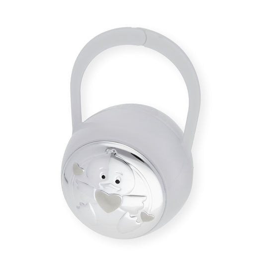 Set Pinza con Porta Chupete Pato de Color Blanco