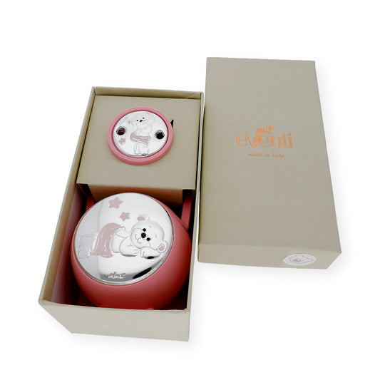 Set Pinza con Porta Chupete oso Tumbado de Color Rosa