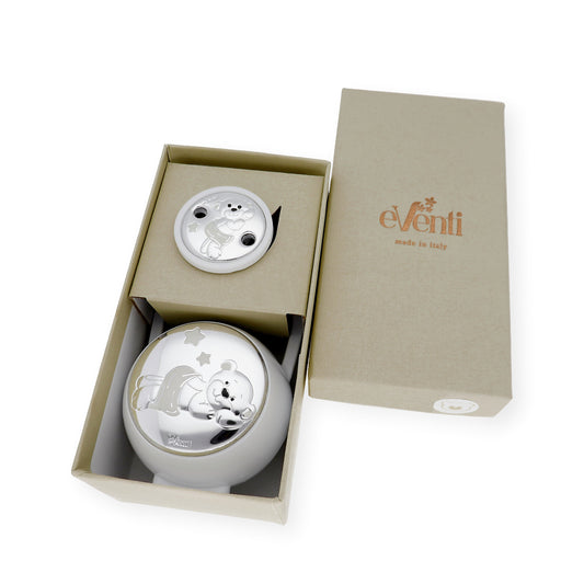 Set Pinza con Porta Chupete oso Tumbado de Color Blanco