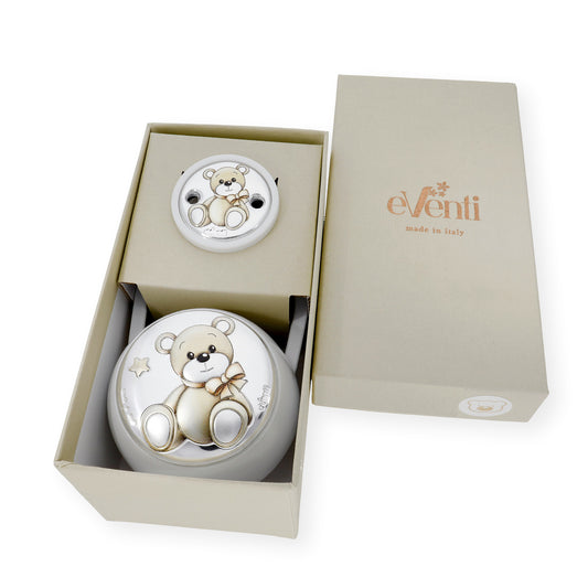 Set Pinza con Porta Chupete Oso Sentado de Color Blanco