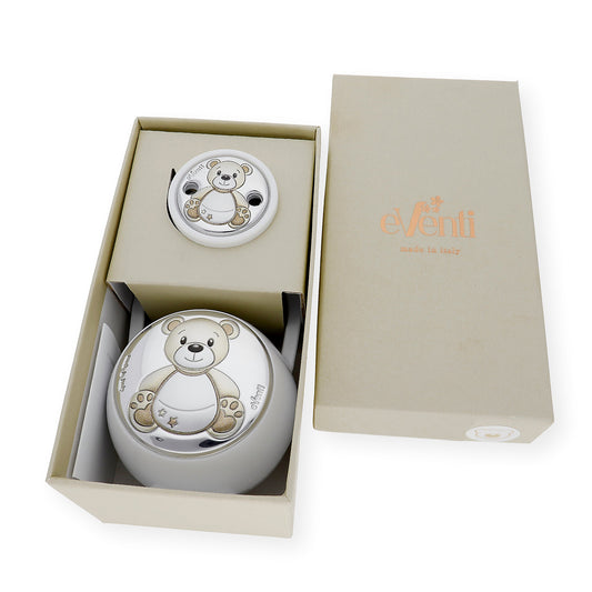 Set Pinza con Porta Chupete Oso de Color Blanco