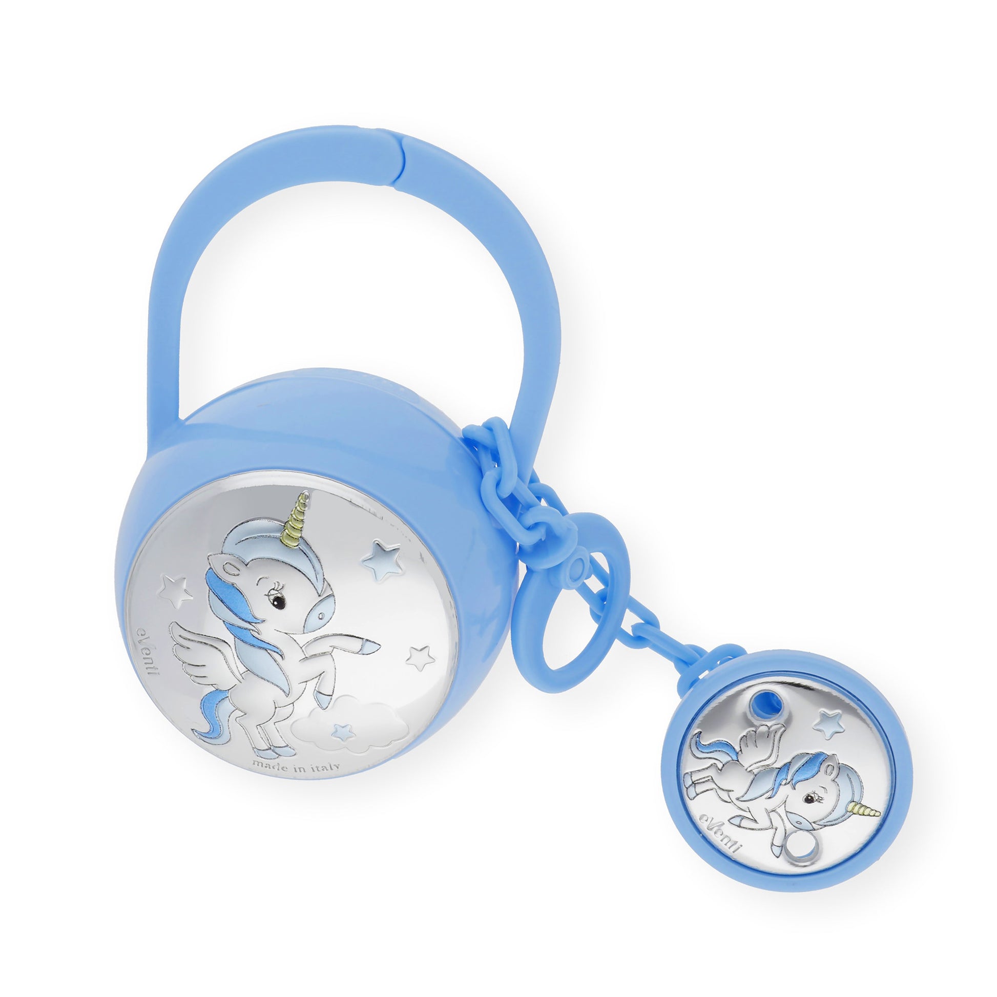 Set Pinza con Porta Chupete Unicornio de Color azul