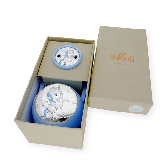 Set Pinza con Porta Chupete Unicornio de Color azul