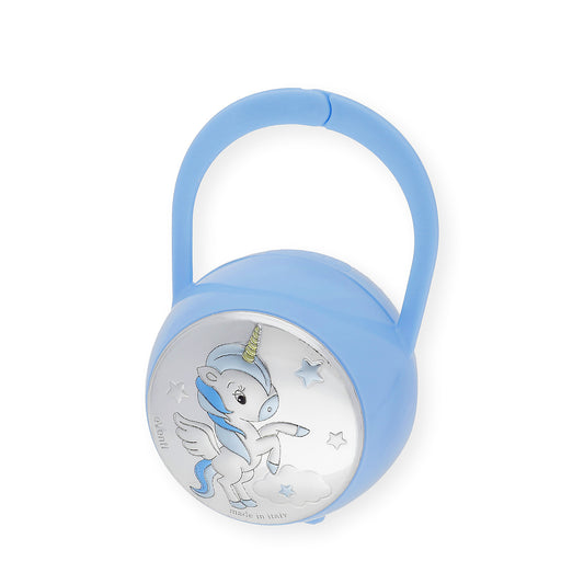 Set Pinza con Porta Chupete Unicornio de Color azul