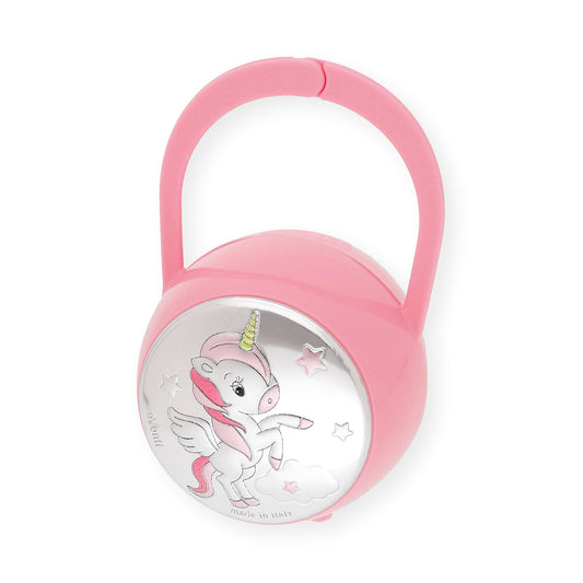 Set Pinza con Porta Chupete Unicornio de Color Rosa