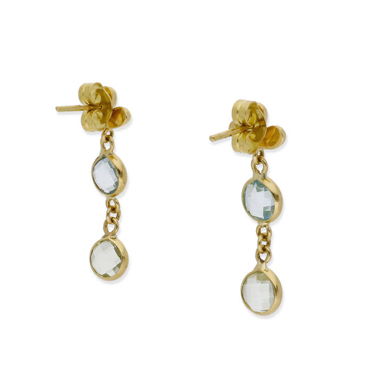 Pendientes Folia en Oro de Ley 18K con Topacio Azul y Amatista Verde