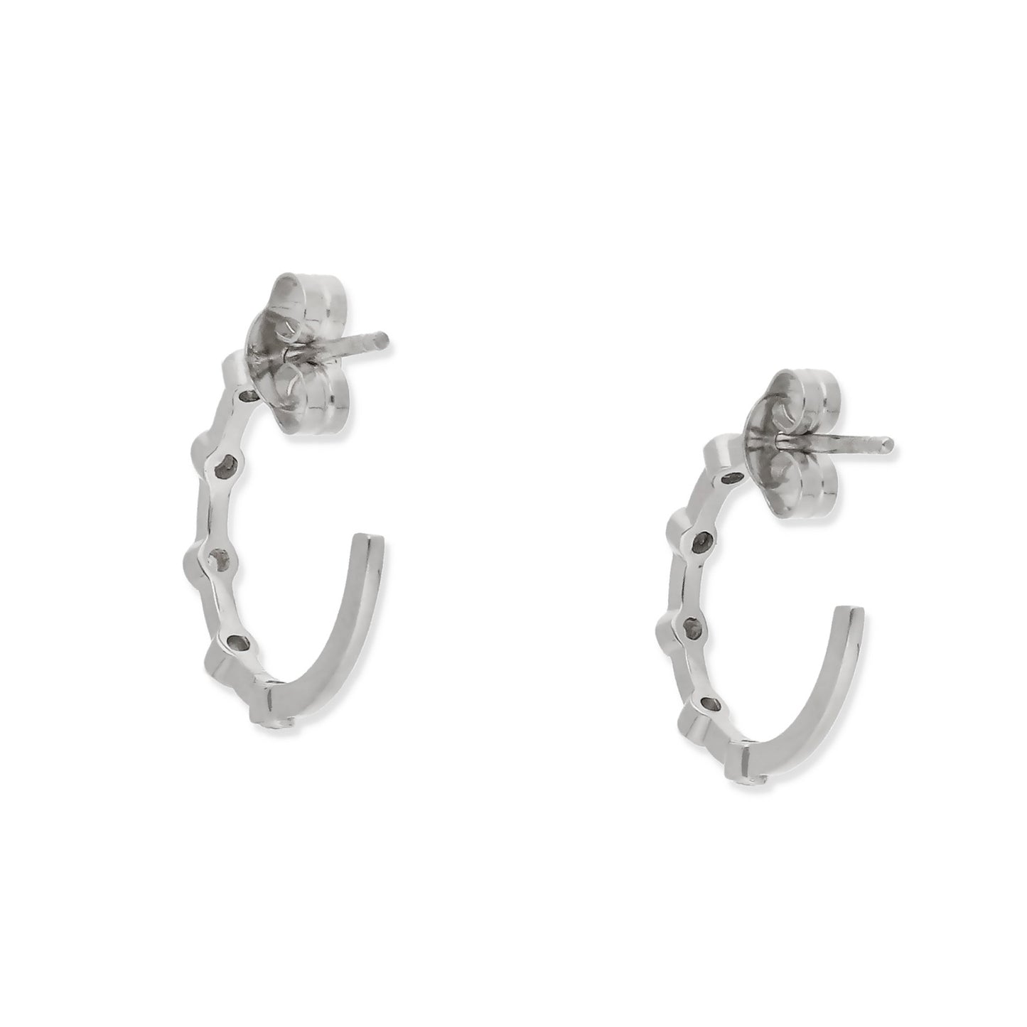 Pendientes Nux de Medio Aro en Oro Blanco 18K con Diamantes