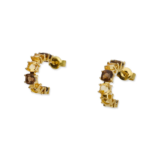Pendientes Apex Medio Aro en Oro de Ley 18K con Cuarzo Fumé y Citrino