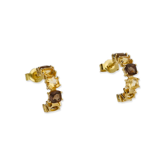 Pendientes Apex Medio Aro en Oro de Ley 18K con Cuarzo Fumé y Citrino