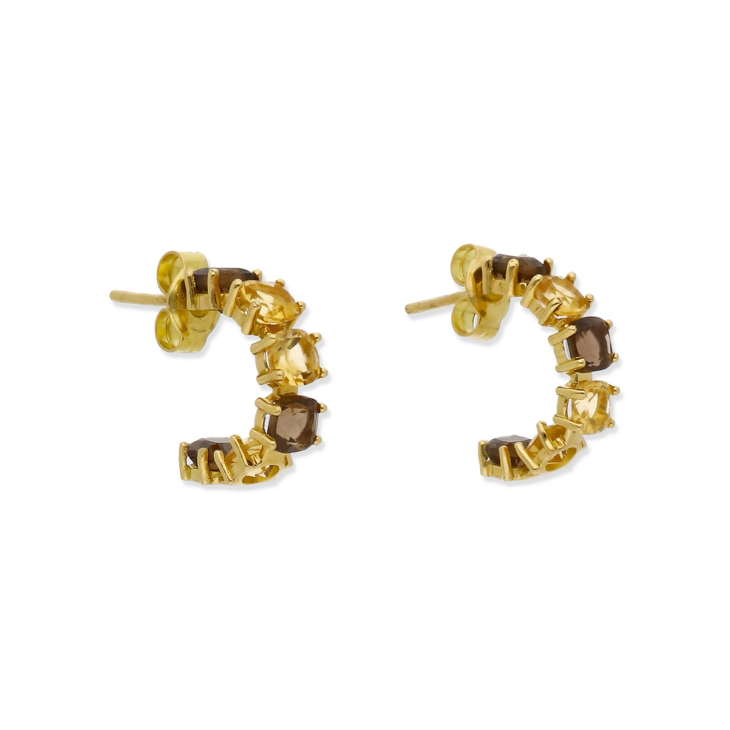 Pendientes Apex Medio Aro en Oro de Ley 18K con Cuarzo Fumé y Citrino