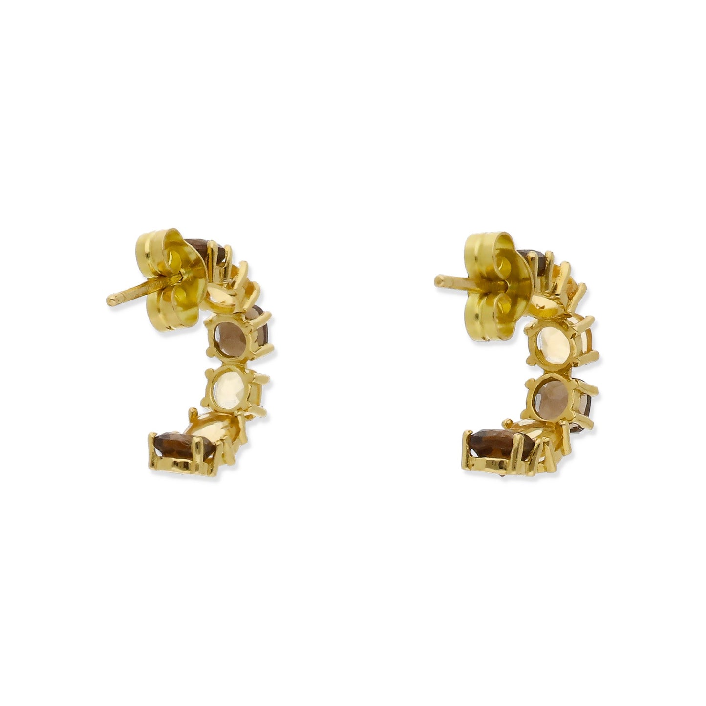 Pendientes Apex Medio Aro en Oro de Ley 18K con Cuarzo Fumé y Citrino