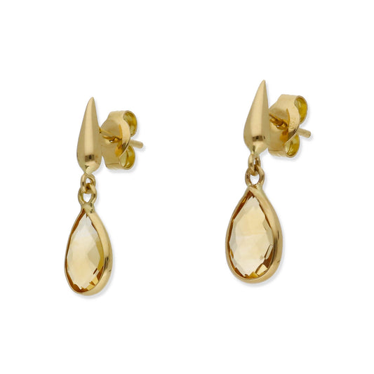 Pendientes Acus en Oro de Ley 18K y Cuarzo Citrino