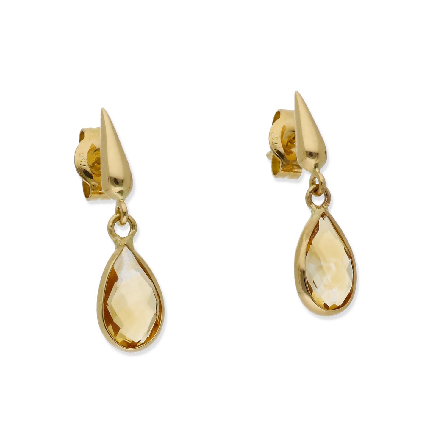 Pendientes Acus en Oro de Ley 18K y Cuarzo Citrino