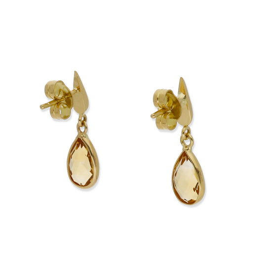 Pendientes Acus en Oro de Ley 18K y Cuarzo Citrino