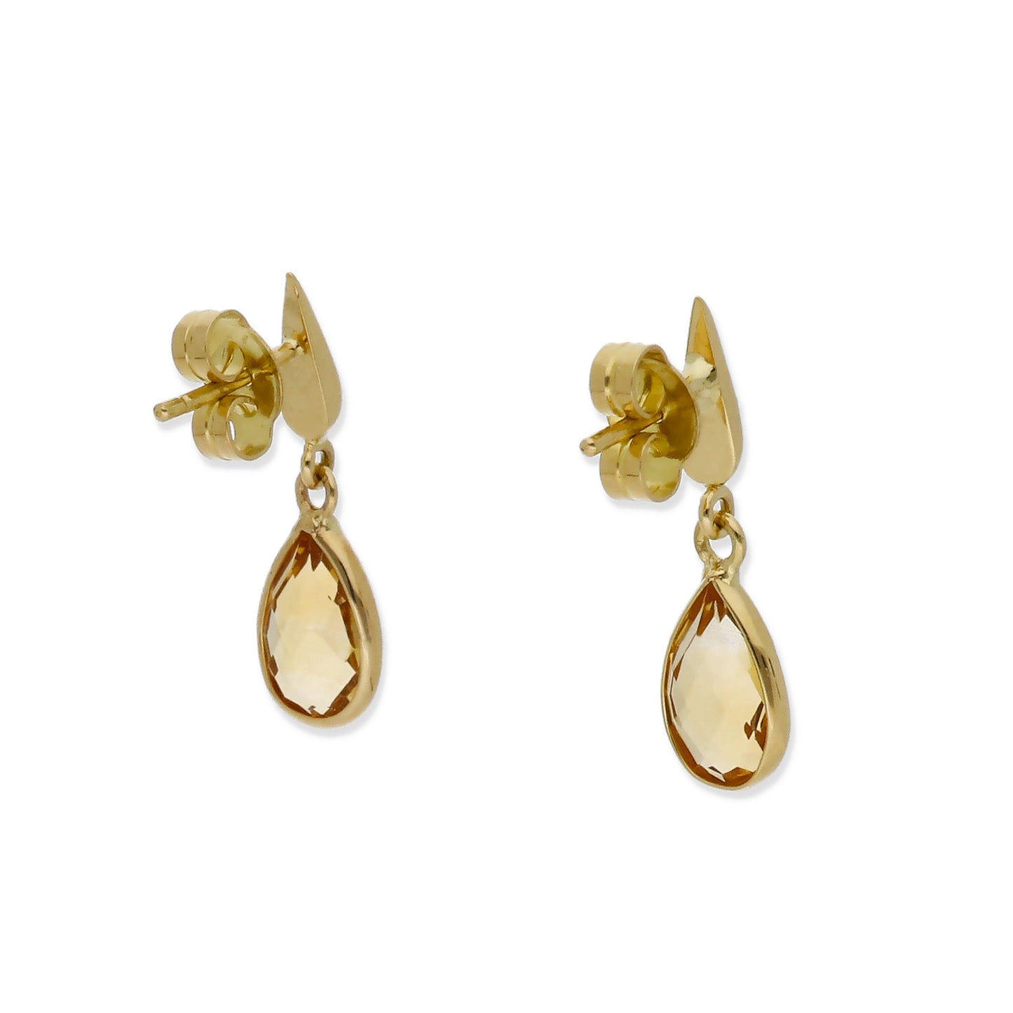 Pendientes Acus en Oro de Ley 18K y Cuarzo Citrino