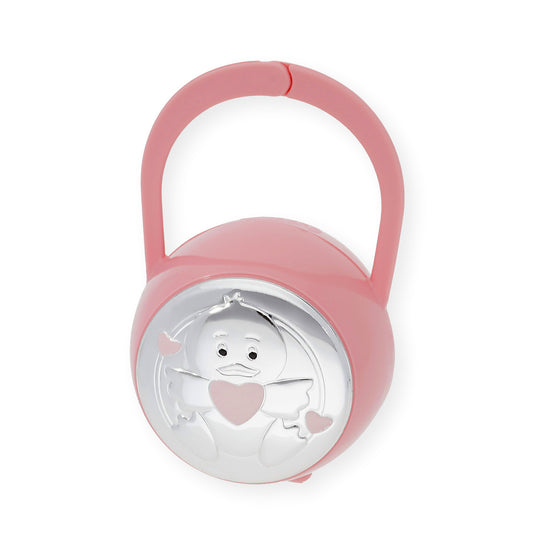 Set Pinza con Porta Chupete Pato de Color Rosa