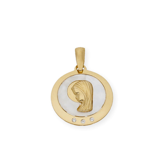 Medalla Virgen Niña Nácar Primera Comunión de Oro 18k