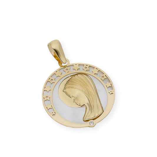 Medalla Virgen Niña Nácar Primera Comunión de Oro 18k