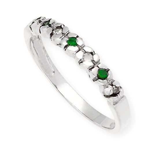 Anillo Scarlet en Oro blanco de ley 18k con Diamantes y Esmeraldas