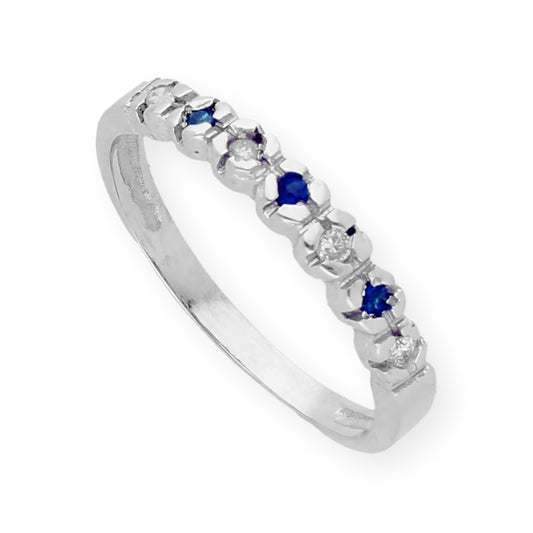 Anillo Scarlet en Oro blanco de ley 18k con Diamantes y Zafiros
