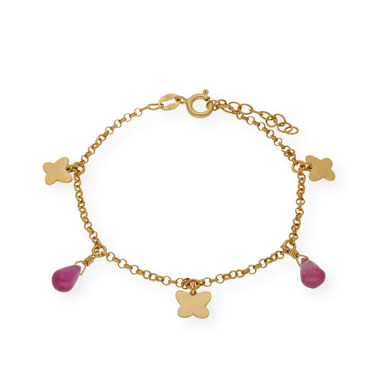 Pulsera Mariposa Plata Dorada 925 y Rubíes