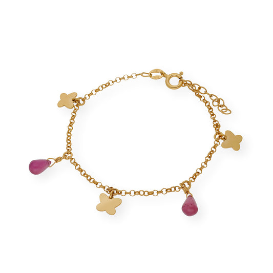 Pulsera Mariposa Plata Dorada 925 y Rubíes