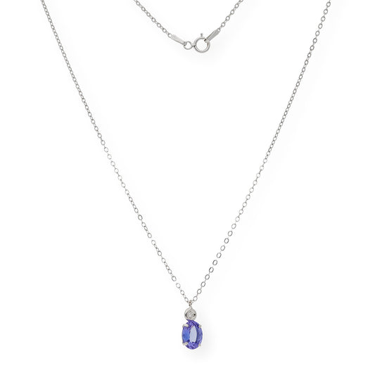 Colgante Rose con Diamante y Tanzanita en Oro Blanco 18k